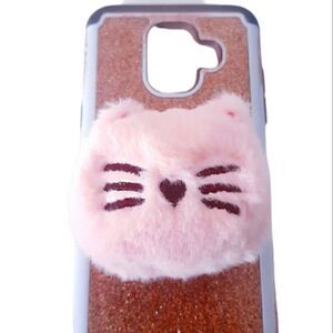 Soft Pink Fluffy Kitty Cat Face Design Phone Grip Holder